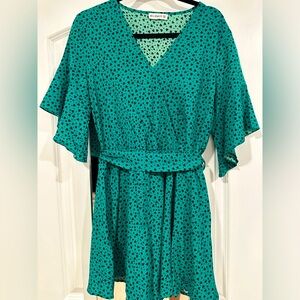 NWOT Kelly Green with Black Heart Pattern Romper